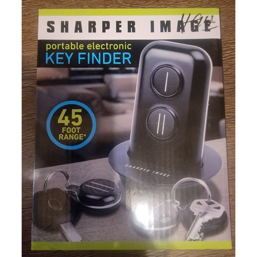 Sharper Image Portable Electronic Key Finder 45 Foot Range Black Two Fobs Wirele